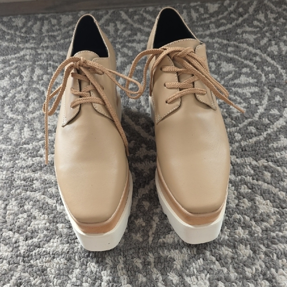 Tan Lace-Up Platform Shoes